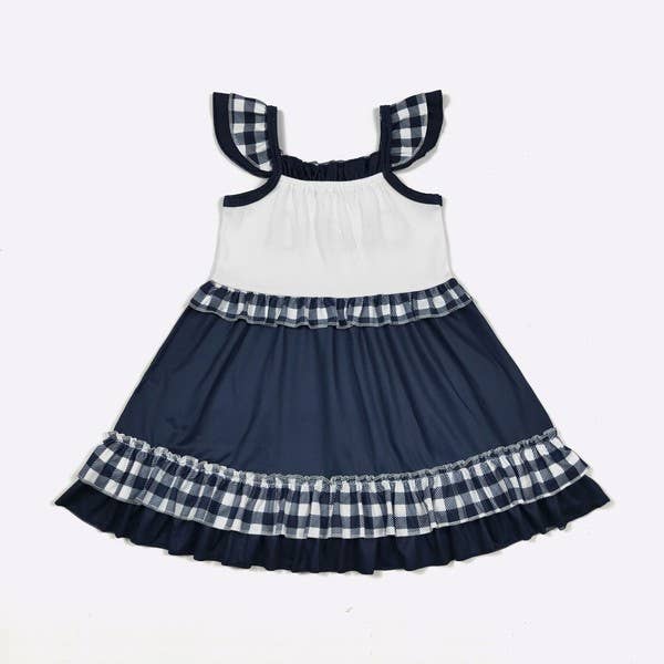 Team Spirit Girls Dress- Navy Embroidery