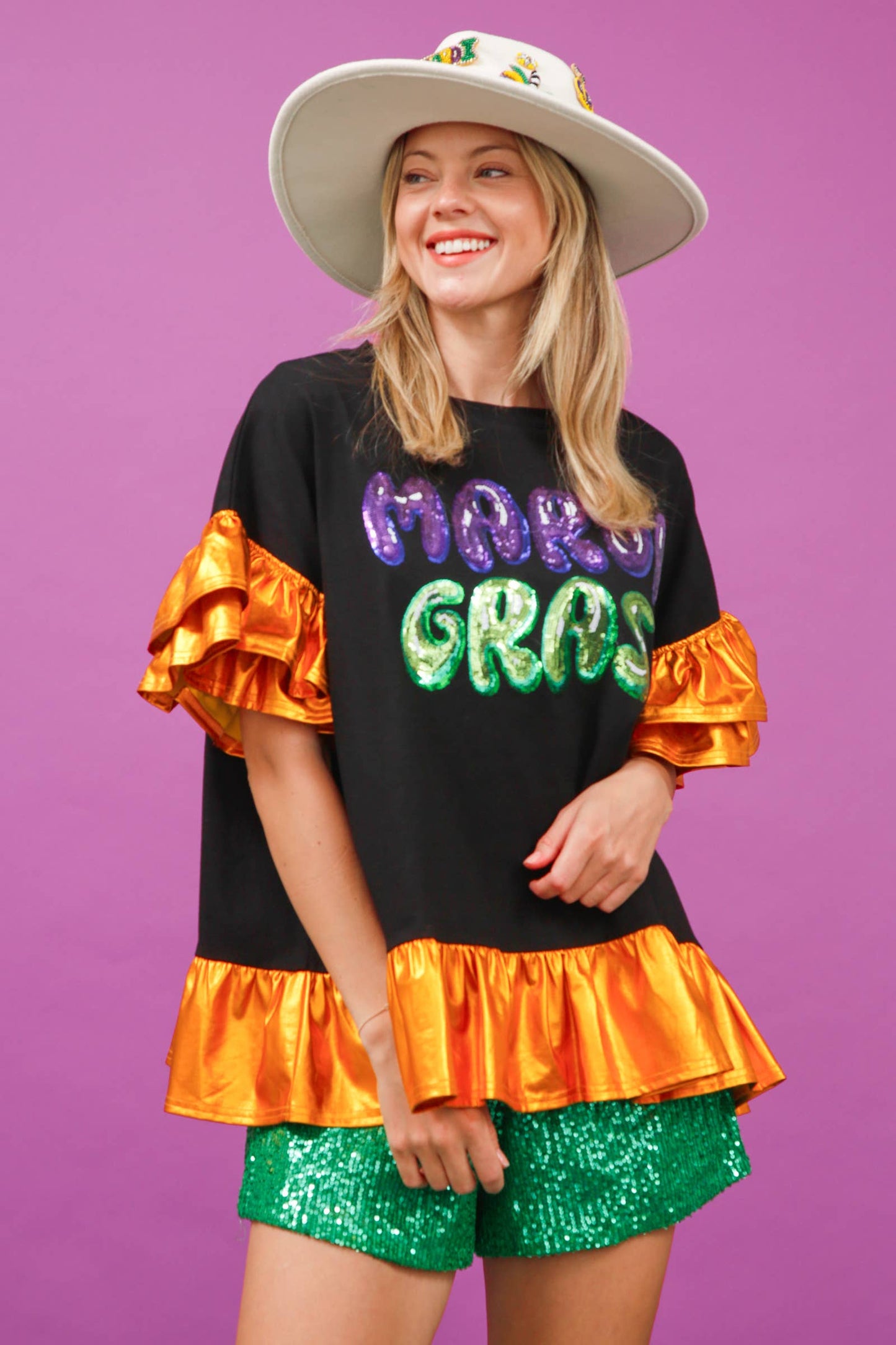 Mardi Gras Sequin Shorts- Yellow
