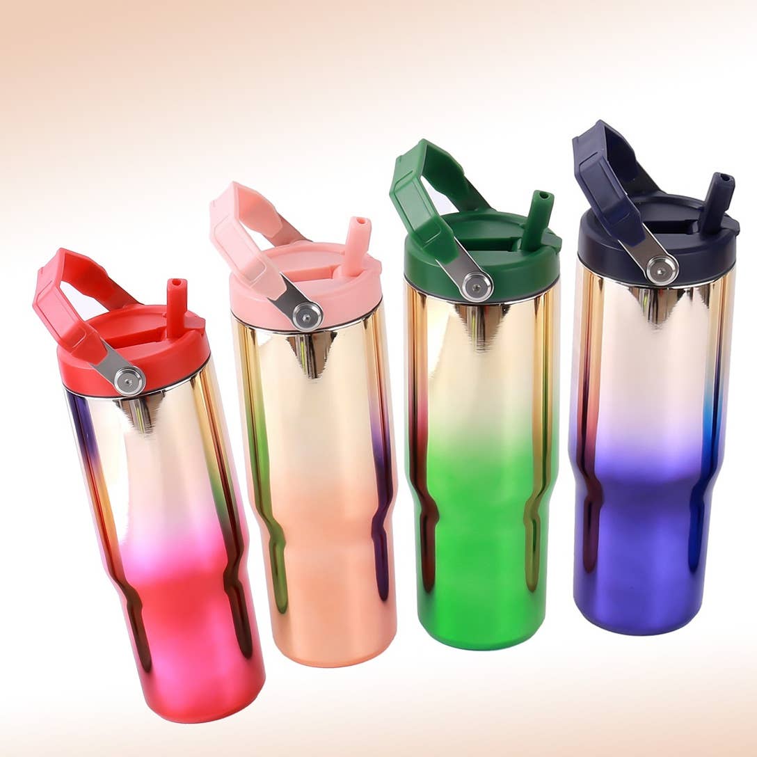 30 OZ STAINLESS STEEL FLIP STRAW TUMBLER- EMERALD CHAMPAGNE