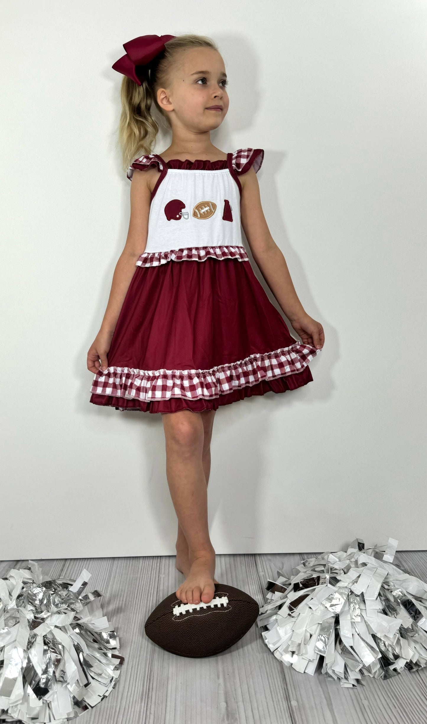 Team Spirit Girls Dress- Burgundy Embroidery