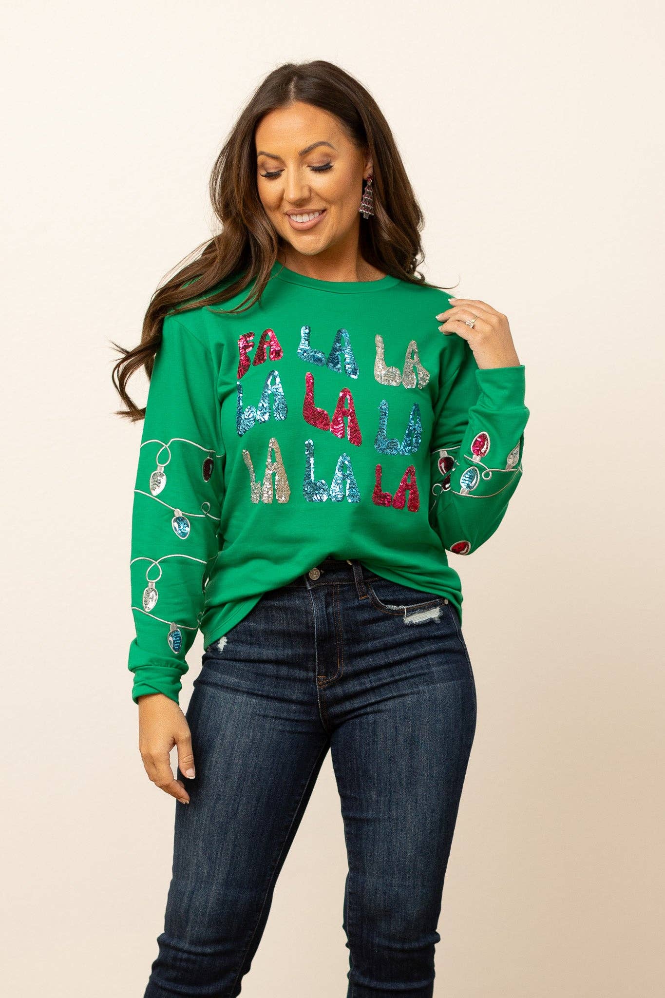 FA LA LA Sequins Green Sweater