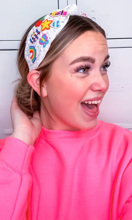 Teacher Stuff Seed Bead Headband- White