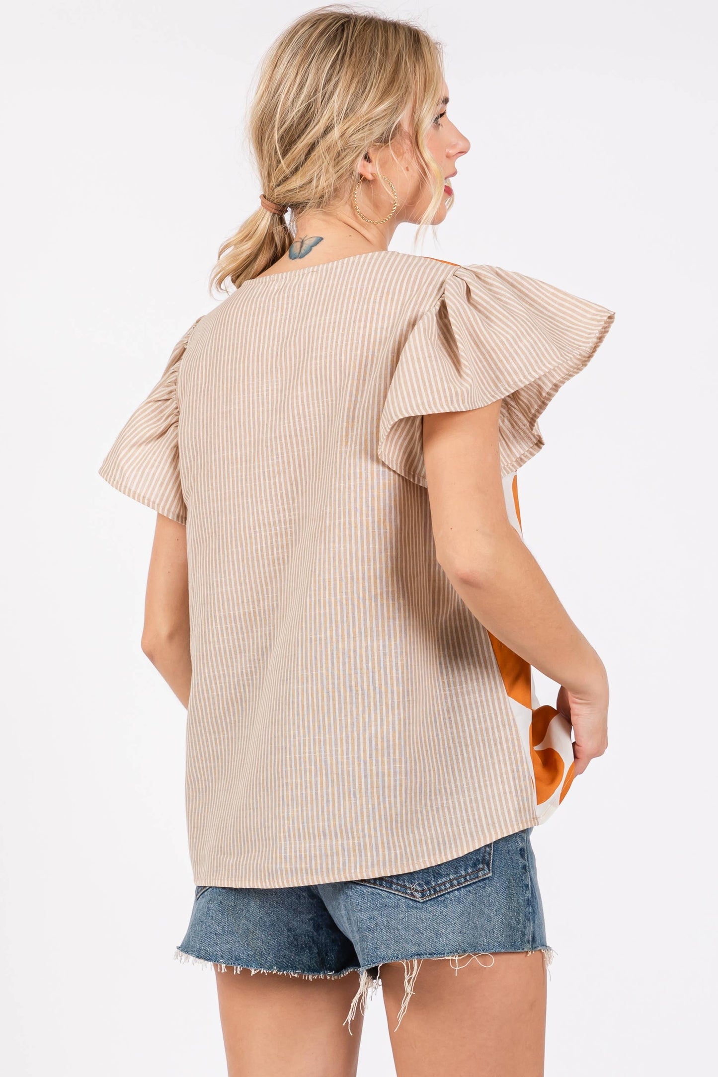 Contrast Polka Dot Blouse Top- Blue/ Royal Blue
