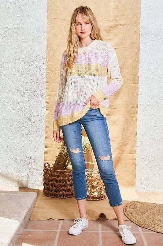 Color Block Sweater- Lavender Multi