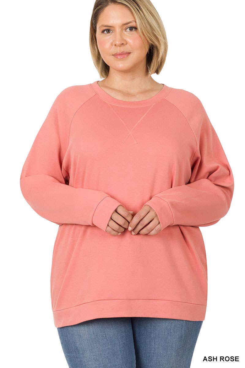 Cotton Raglan Sleeve Pullover Sweater Top Plus Size- Yellow