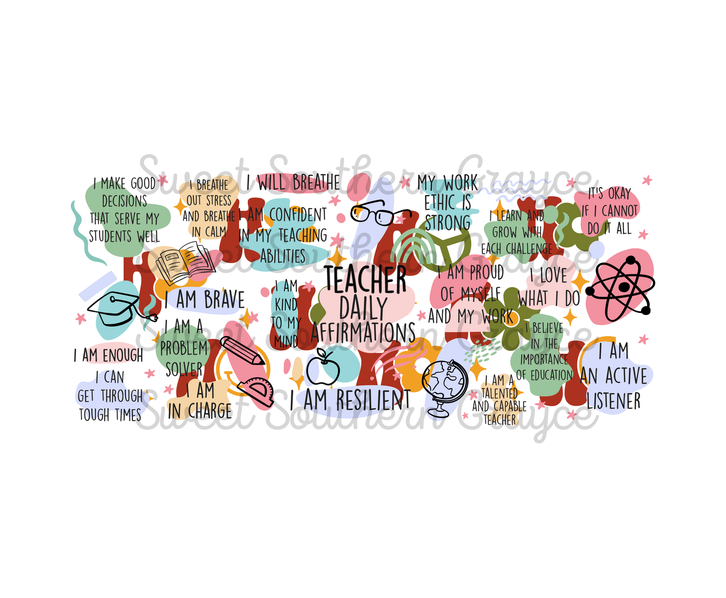 Teacher Daily Affirmations 16oz Glass Tumbler