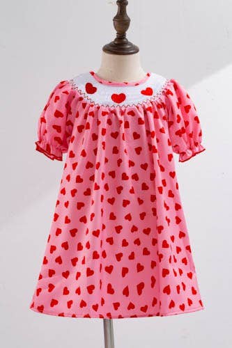 Heart Smocked Girls Dress Valentine