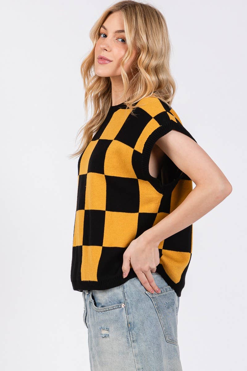 Checkered Knit Sleeveless Game Day Top