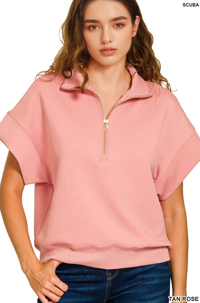 Scuba High Neck Half Zip Short Sleeve Pullover