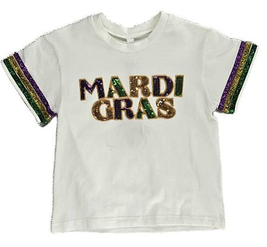 Mardi Gras Sequin Letter Tee Toddler & Youth- White
