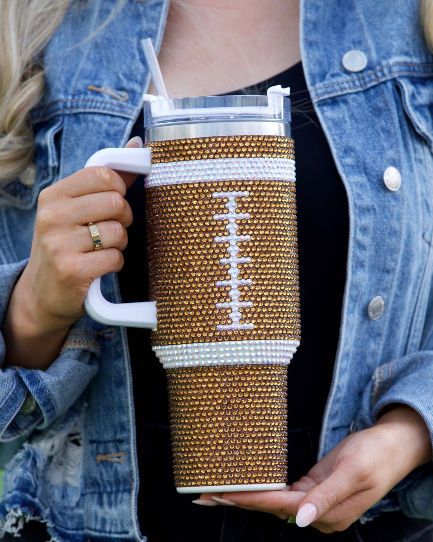 40oz Crystal Brown Football Tumbler
