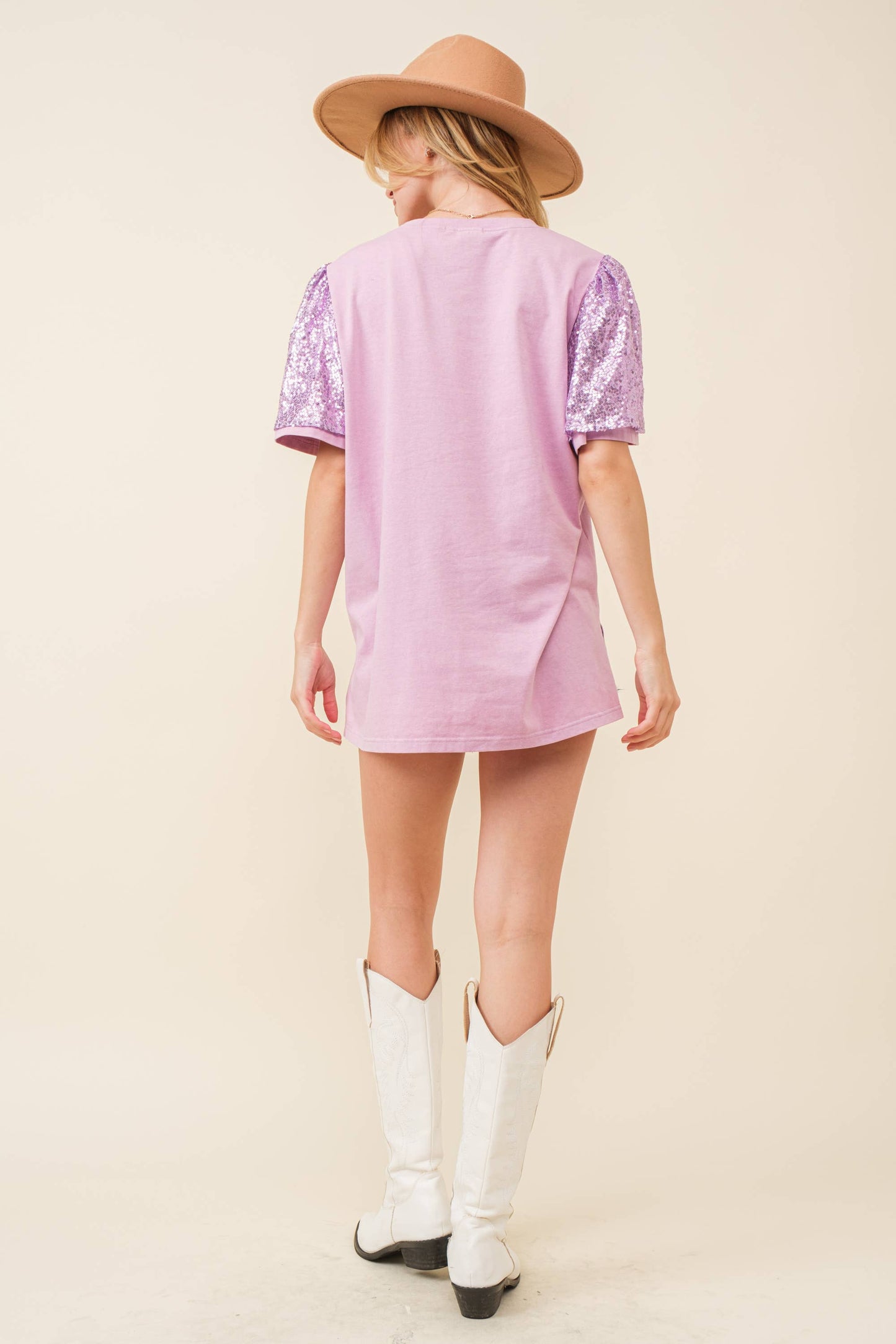 Sequin Mardi Gras Letter Patch T-shirt Top- Lavender