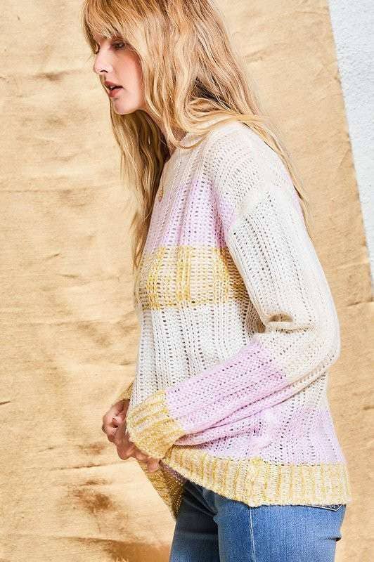 Color Block Sweater- Lavender Multi