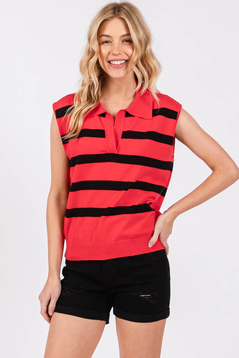 Striped Sleeveless Sweater Top