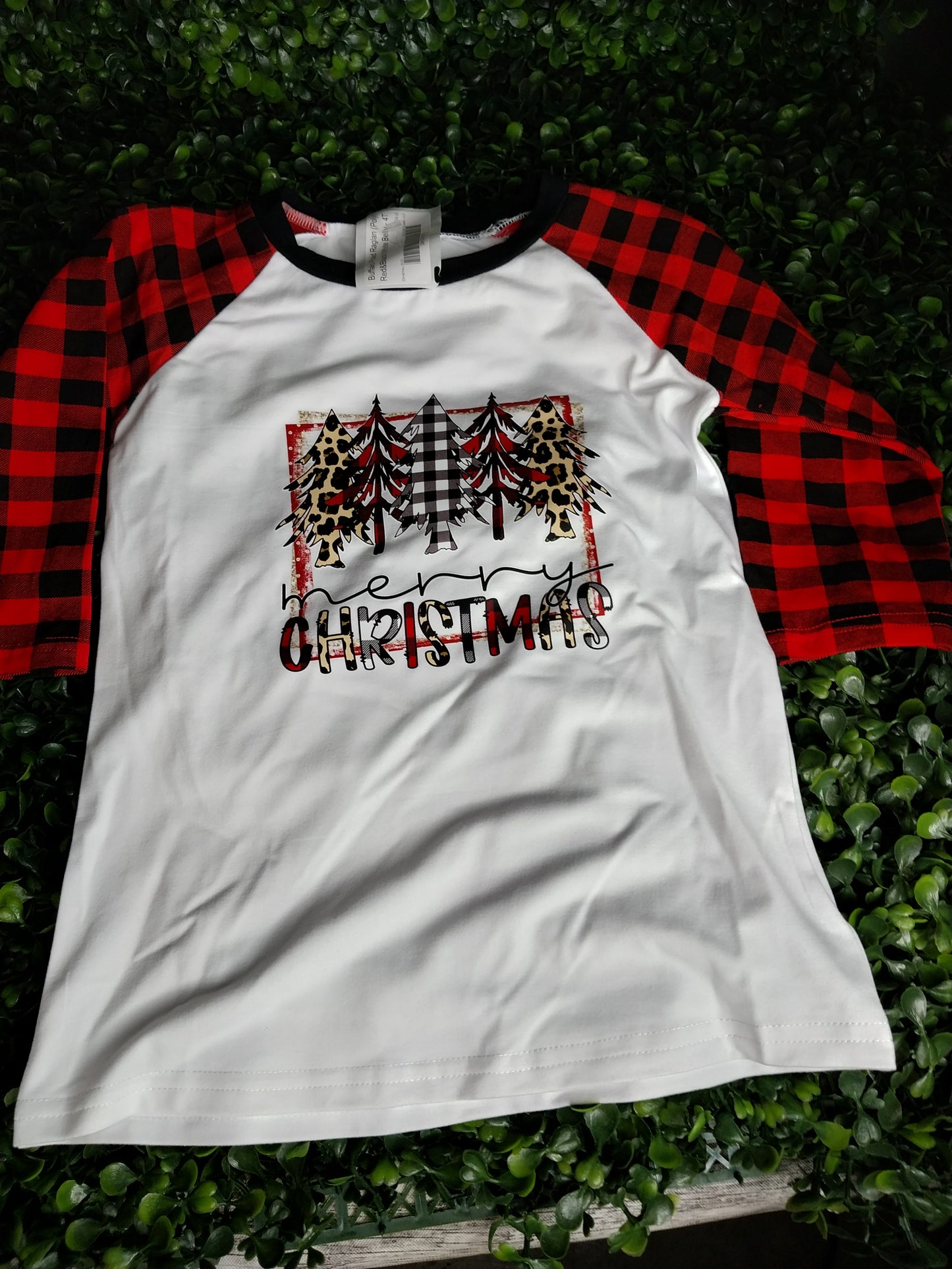 Buffalo Plaid Raglan Christmas Pressed