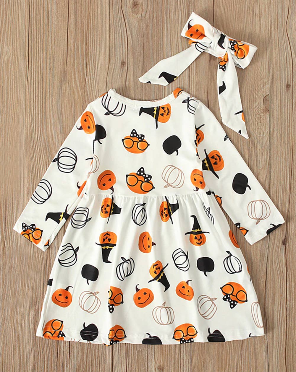 Witch Pumpkin Print White Dress & Headband