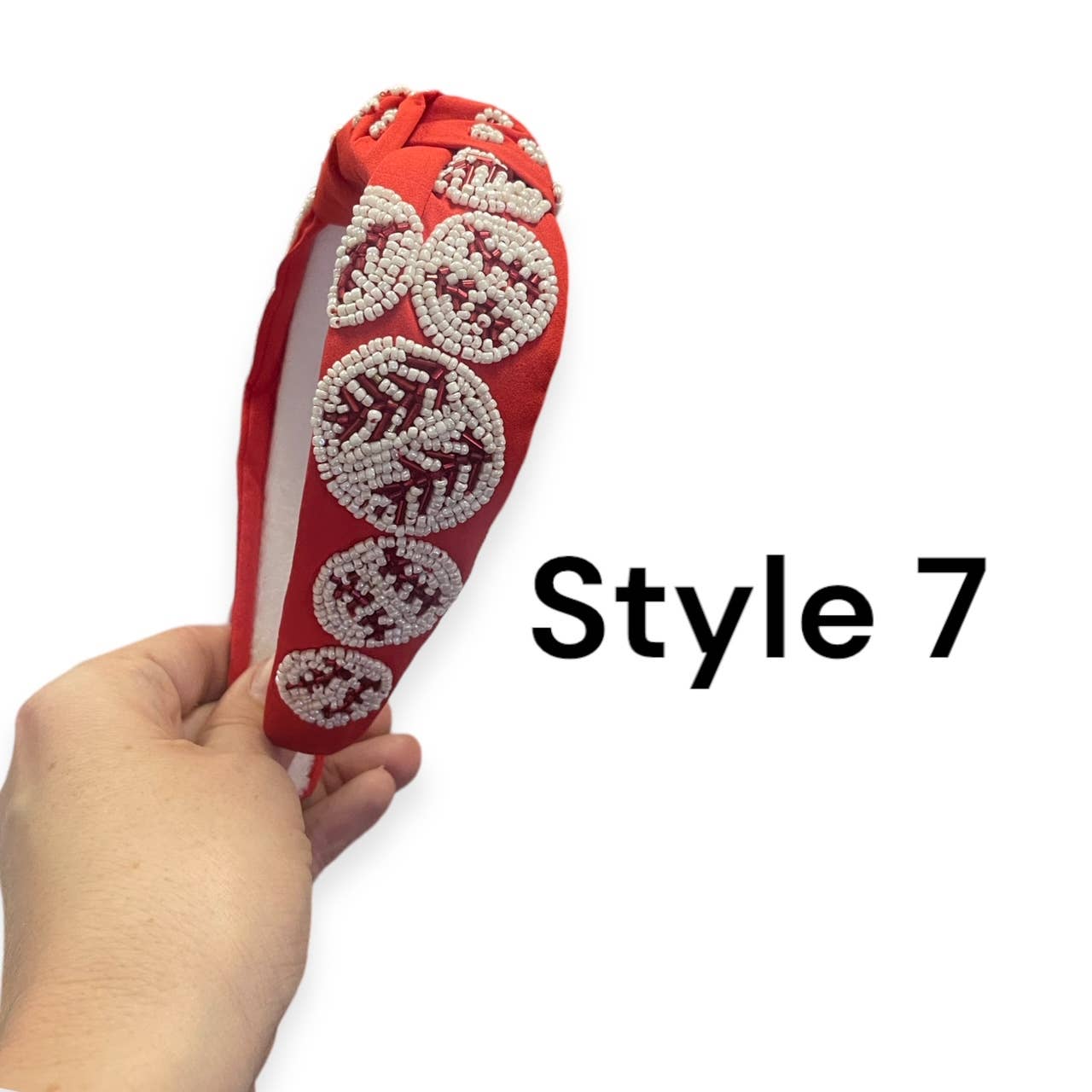 Basketball Seed Bead Headband- White