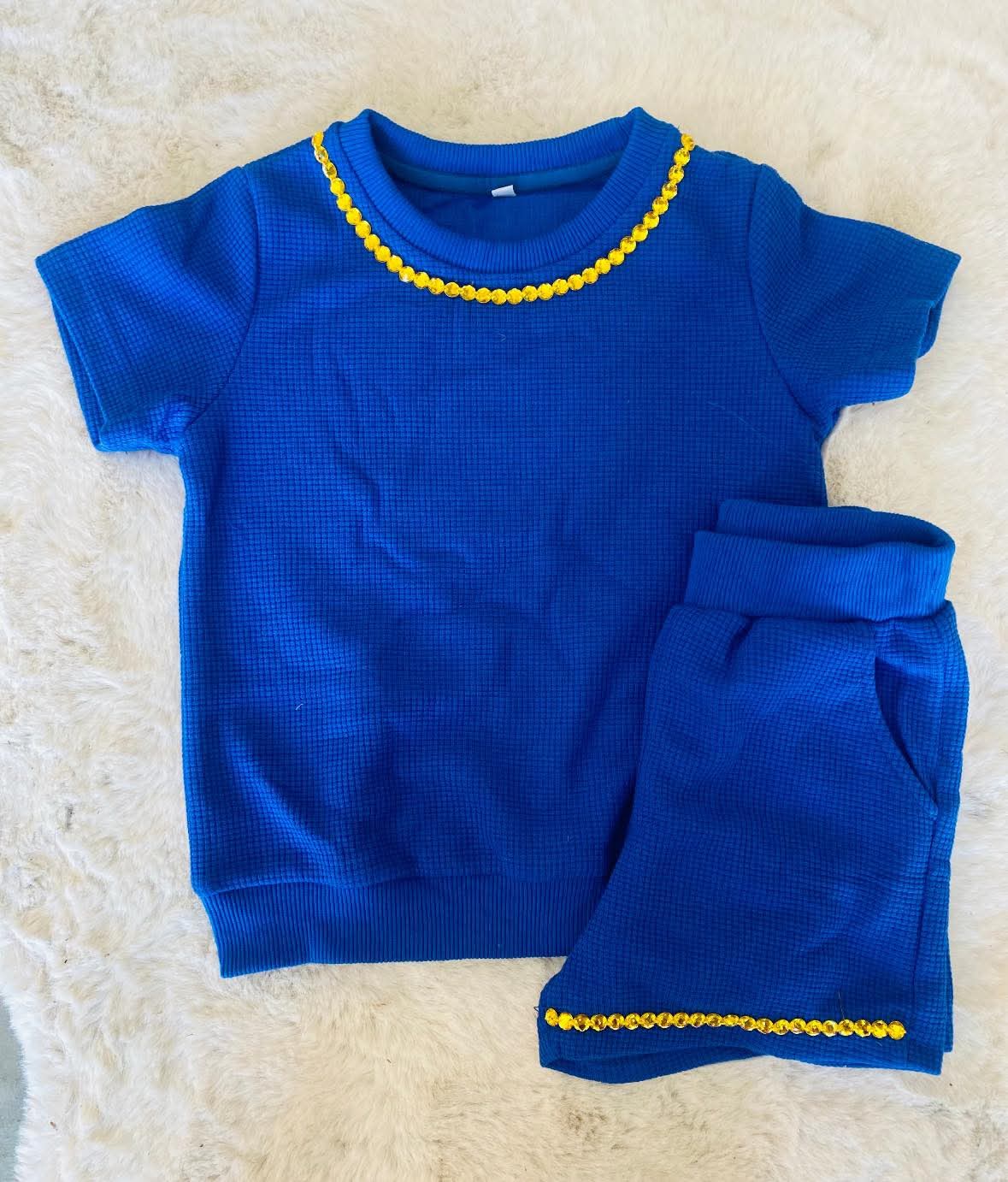 Blue Short Set with Yellow Beading