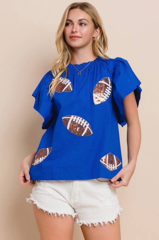 Plus Football Sequin Patch Solid Poplin Blouse- White