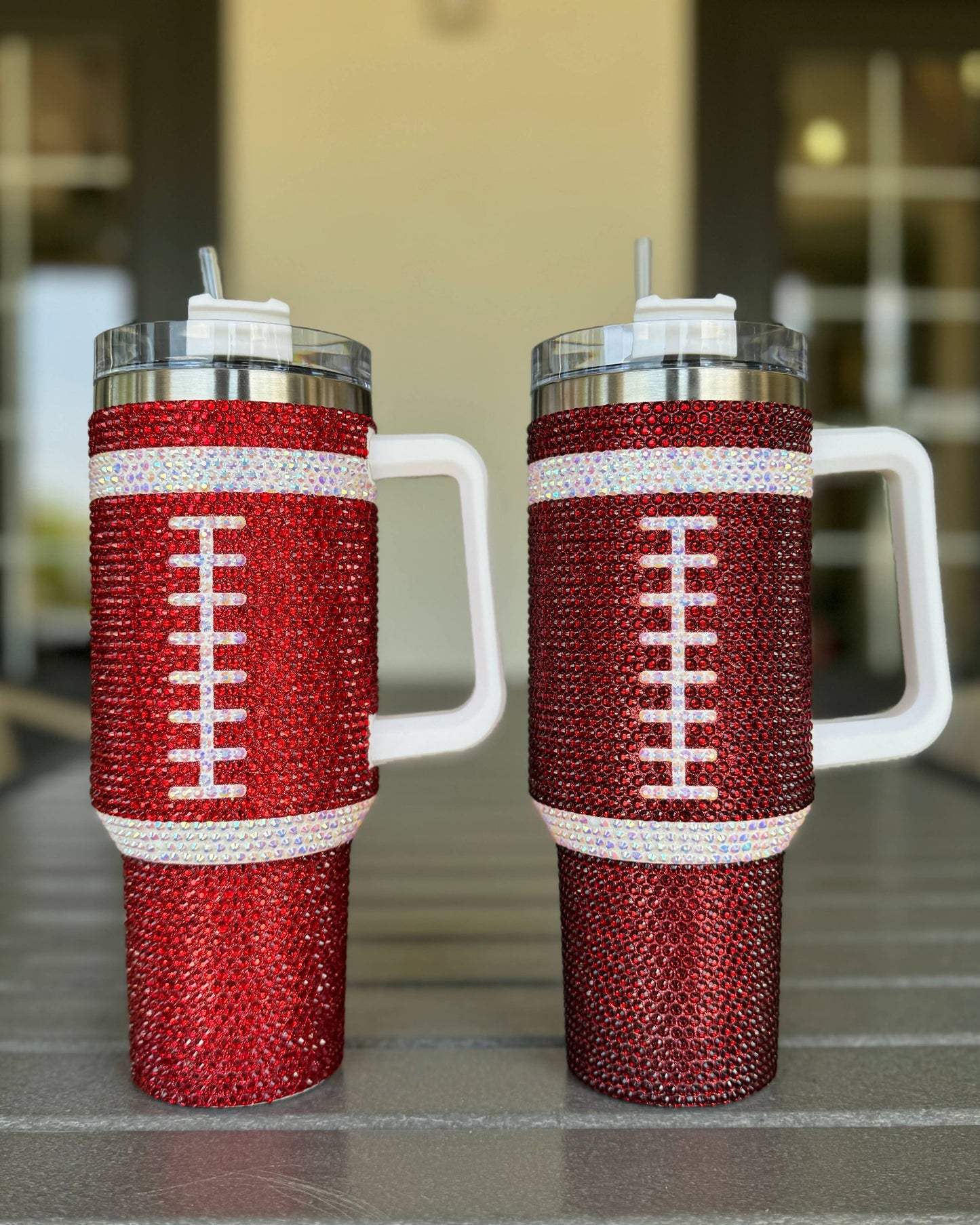 40 oz Crystal Red Football Tumbler
