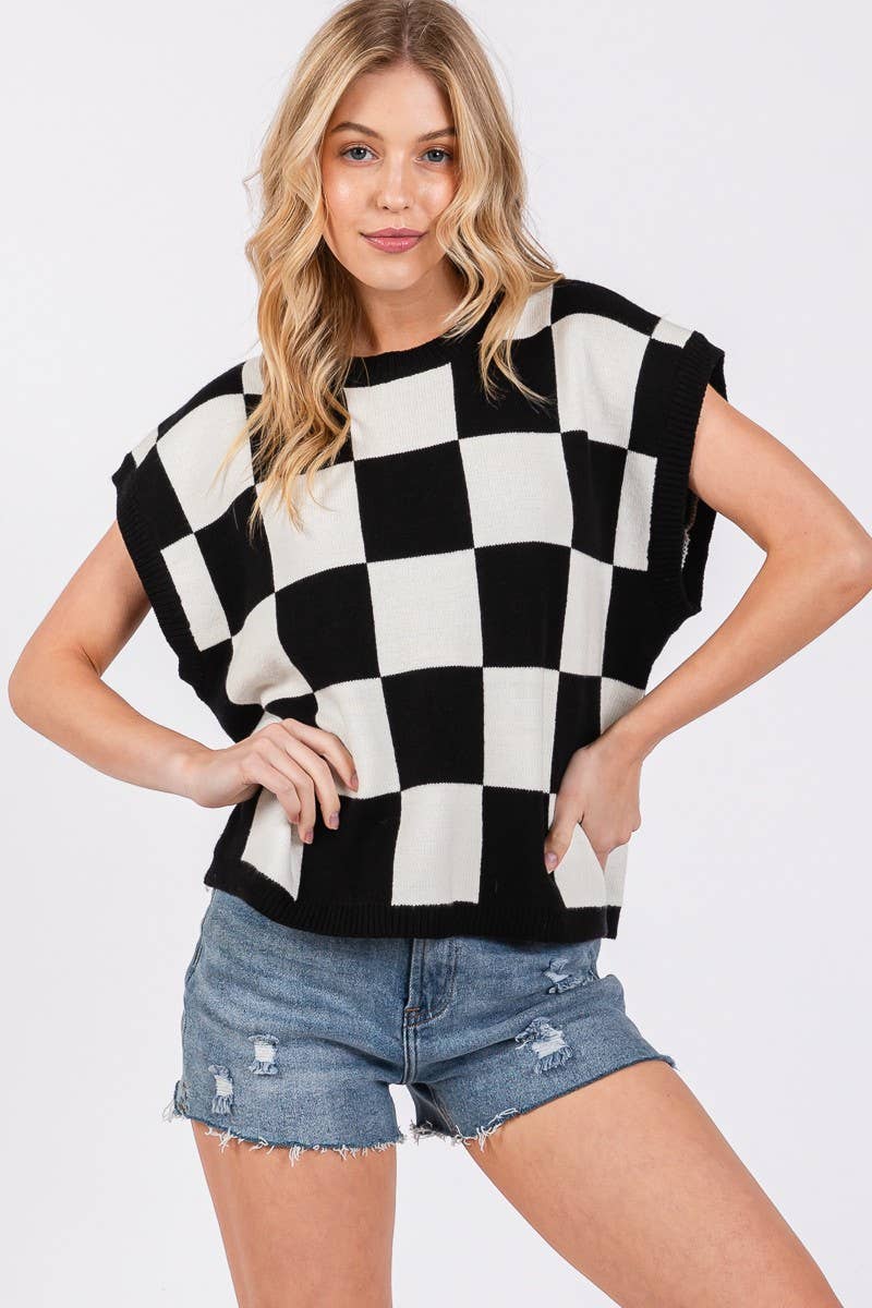 Checkered Knit Sleeveless Game Day Top