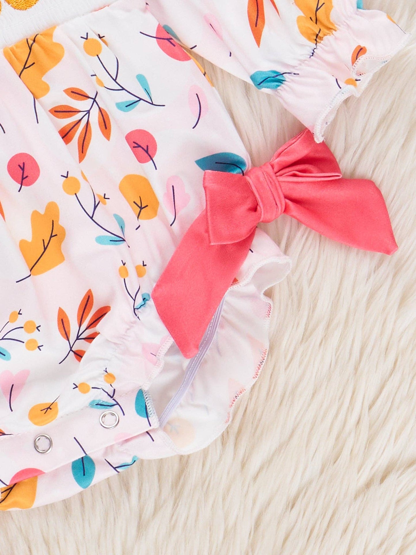 Fall Vibes Smocked Ruffle Leaves Bubble