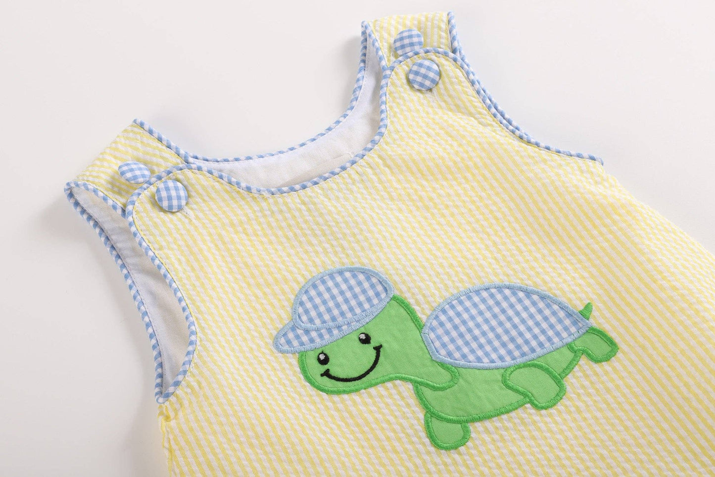 Yellow Seersucker Turtle Baby Romper