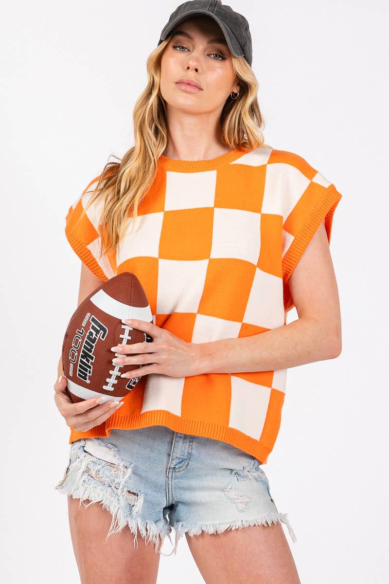 Checkered Knit Sleeveless Game Day Top