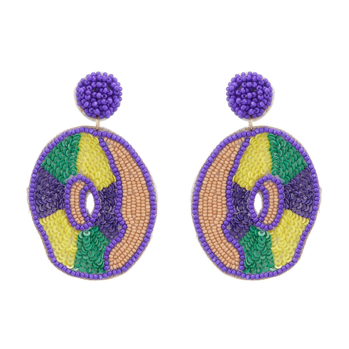 Mardi Gras King Cake Seed Beads Earring