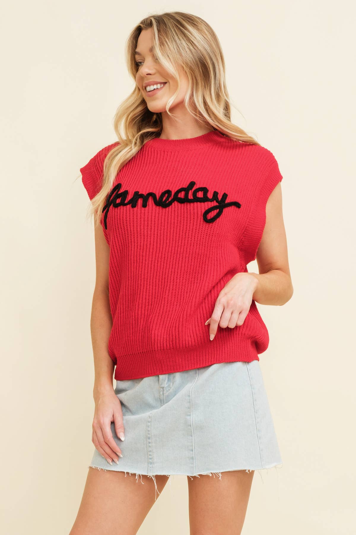 Gameday Embroidered Sleeveless Sweater Vest- Burgundy