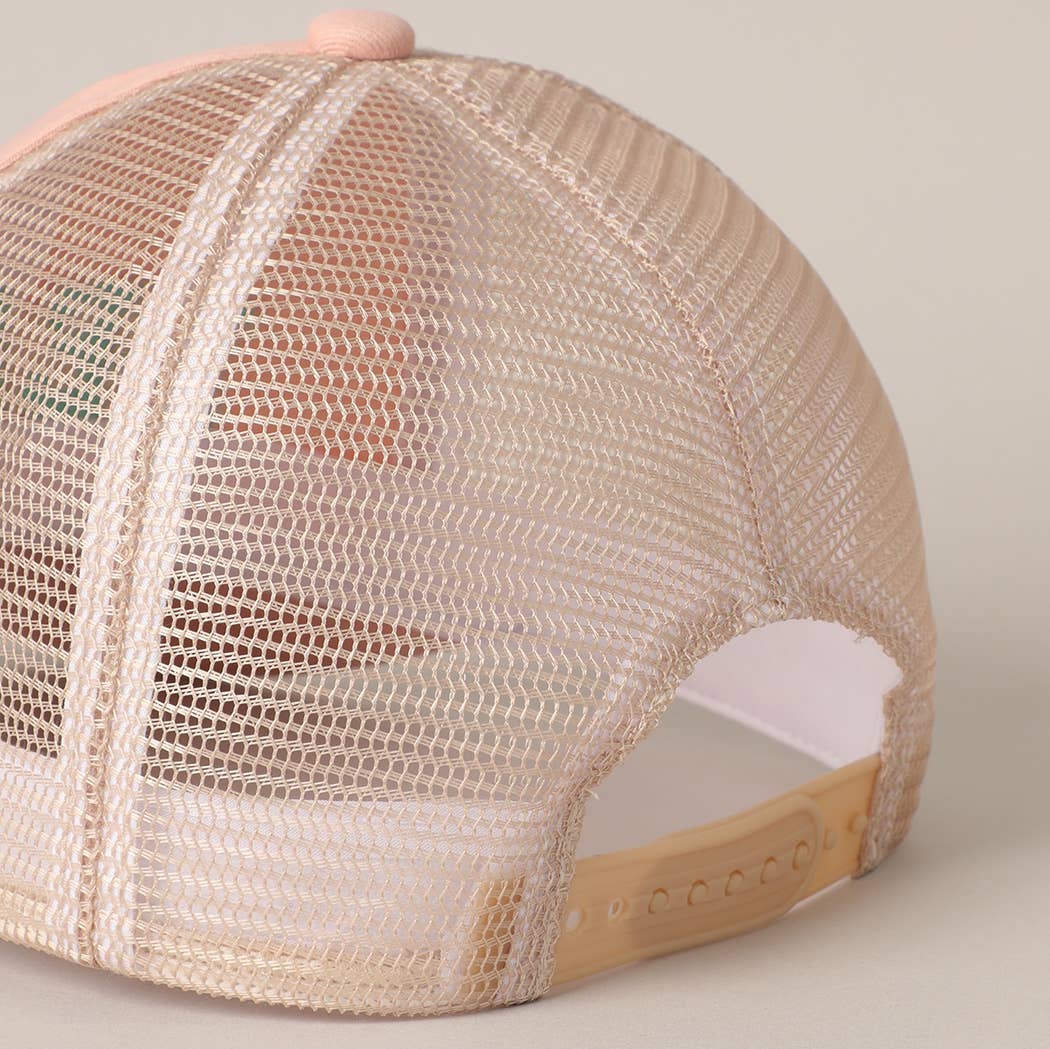 BEACH Chenille Letter Patch Mesh Back Baseball Cap- Hot Pink