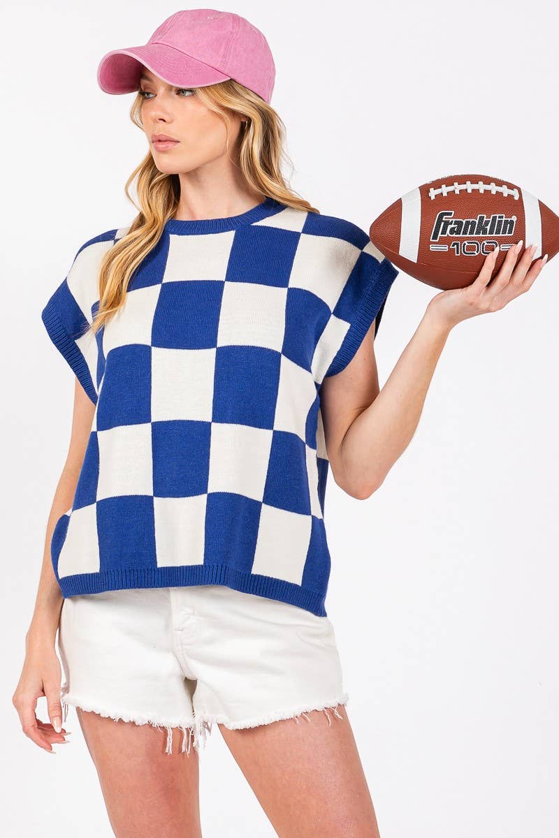 Checkered Knit Sleeveless Game Day Top
