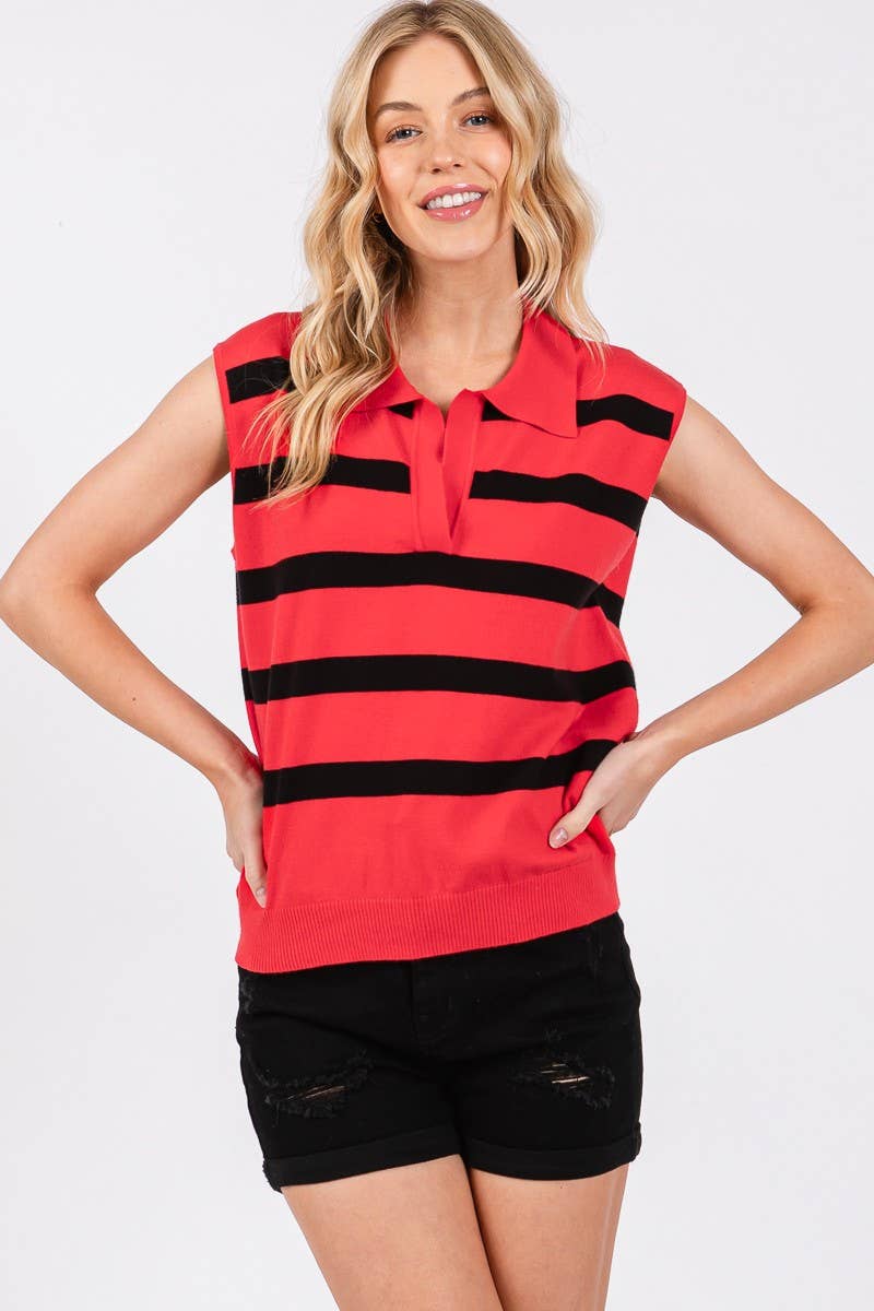 Striped Sleeveless Sweater Top