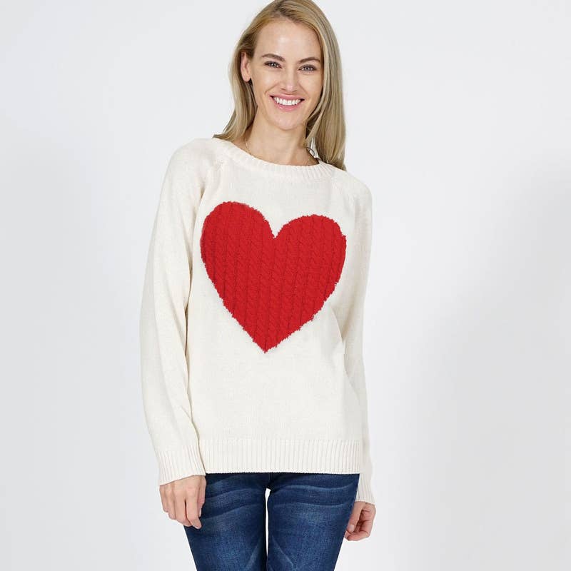 Sweet Heart Valentine Pullover Sweater- Tomato/ Oatmeal