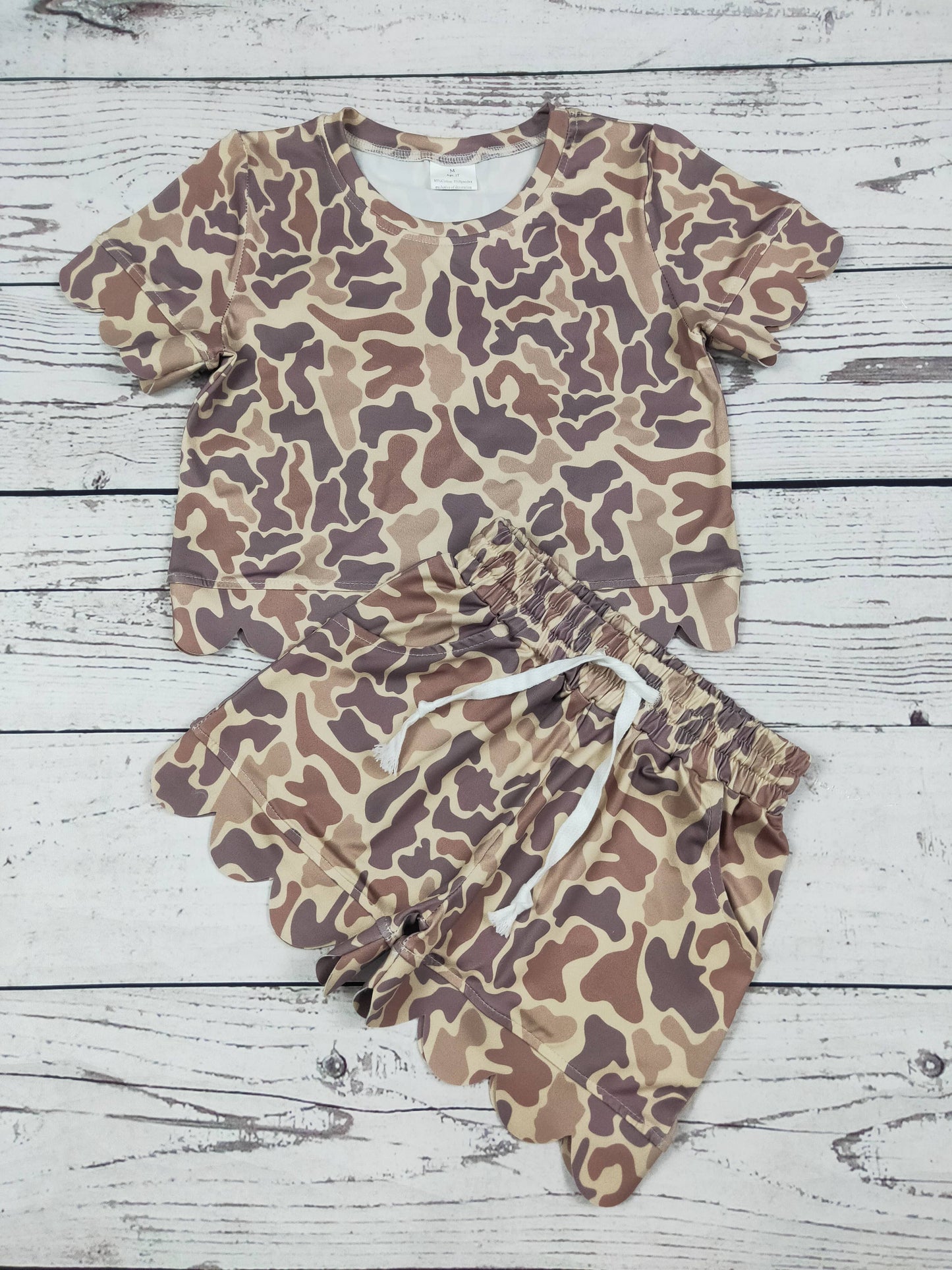 Camouflage Printed Scallop Shorts Set