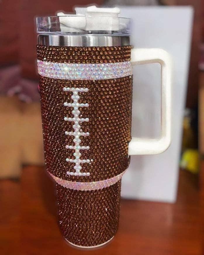 40oz Crystal Brown Football Tumbler