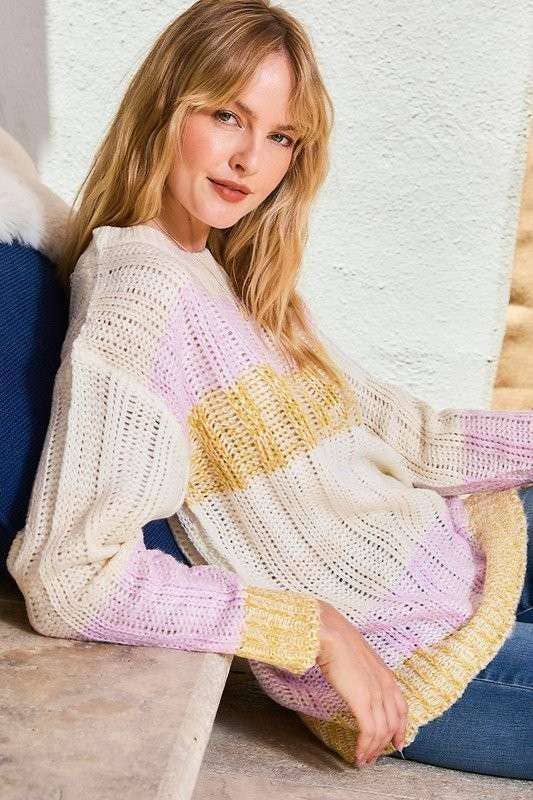 Color Block Sweater- Lavender Multi