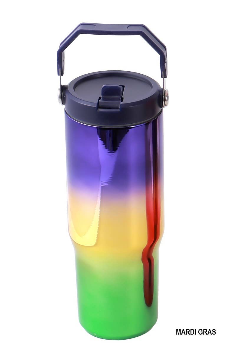 Mardi gras 30 OZ STAINLESS STEEL FLIP STRAW TUMBLER