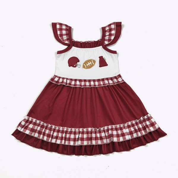 Team Spirit Girls Dress- Burgundy Embroidery