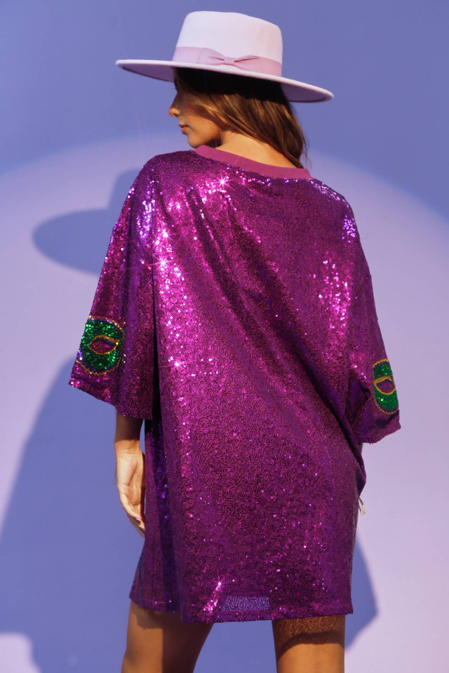 Mardi Gras Masks Sequin T-Shirt Dress - Black