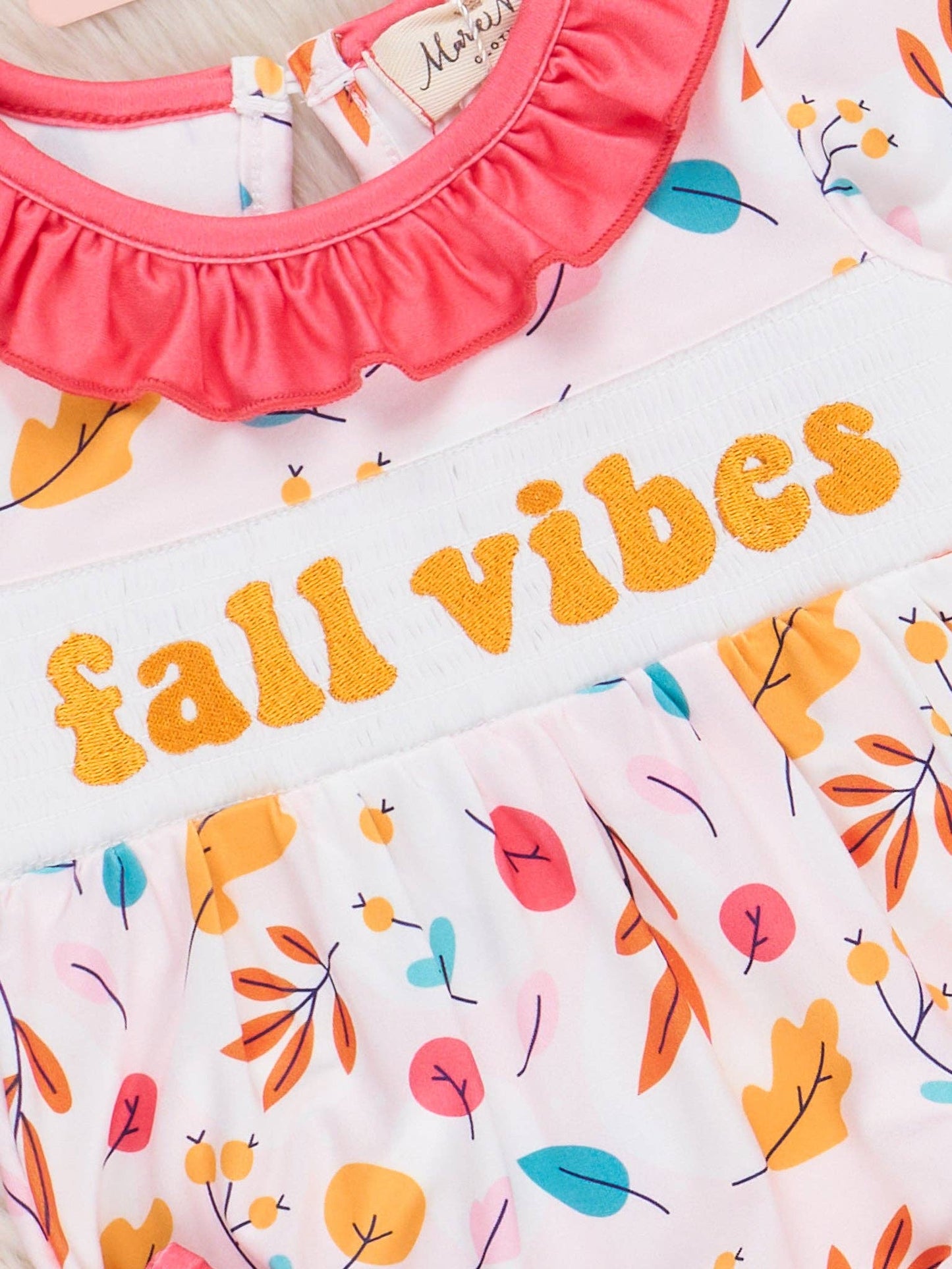Fall Vibes Smocked Ruffle Leaves Bubble