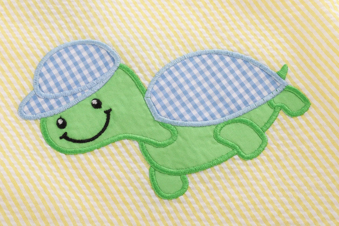 Yellow Seersucker Turtle Baby Romper