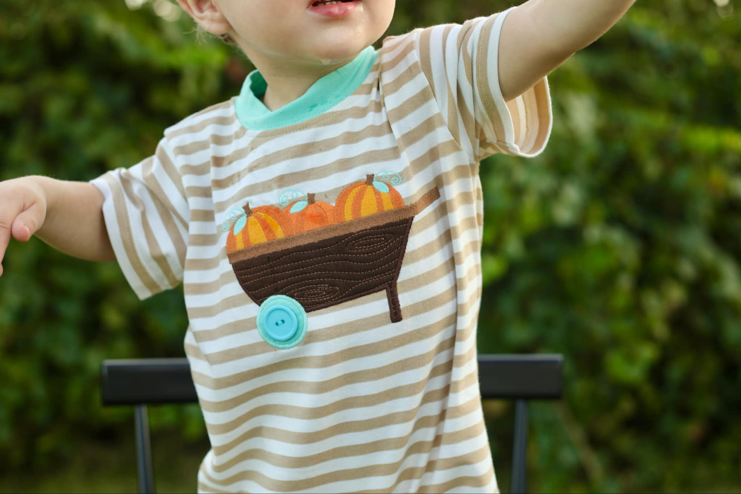 Pumpkin Harvest Tan Stripe Applique Romper