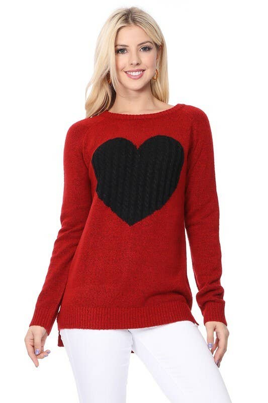 Sweet Heart Valentine Pullover Sweater- Tomato/ Oatmeal
