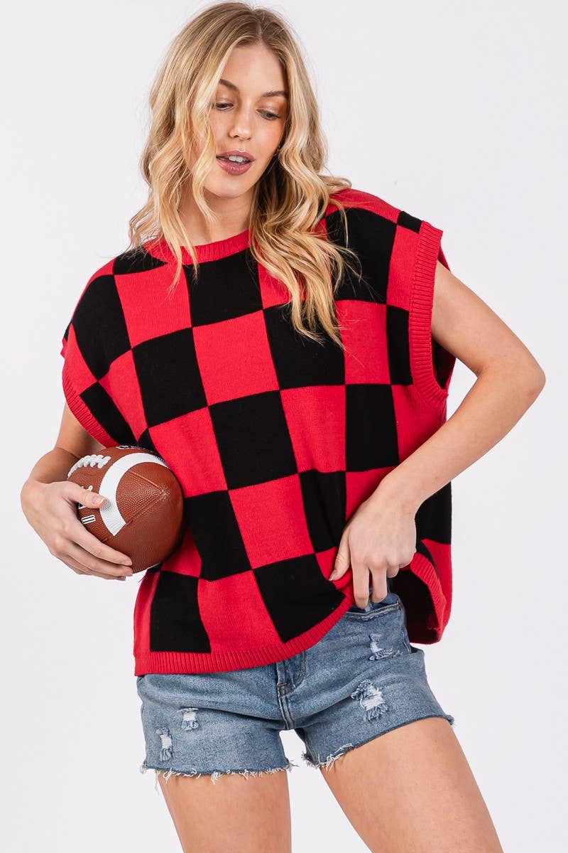 Checkered Knit Sleeveless Game Day Top
