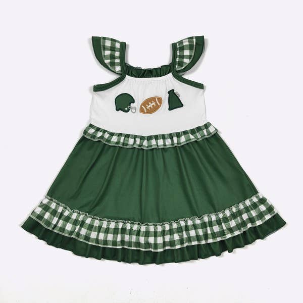 Team Spirit Girls Dress- Green Embroidery