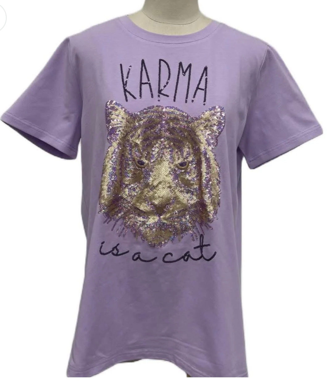 Karma is a Cat Sequin Tee Youth & Adult