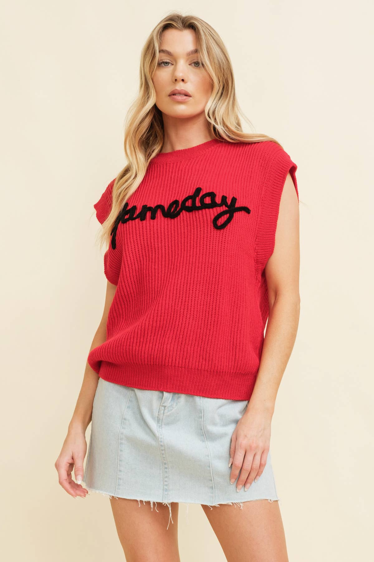 Gameday Embroidered Sleeveless Sweater Vest- Burgundy
