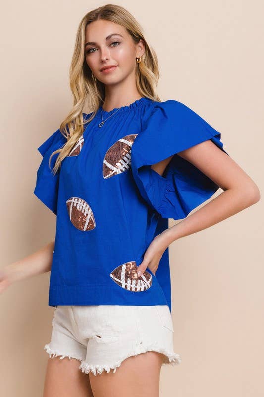 Plus Football Sequin Patch Solid Poplin Blouse- White
