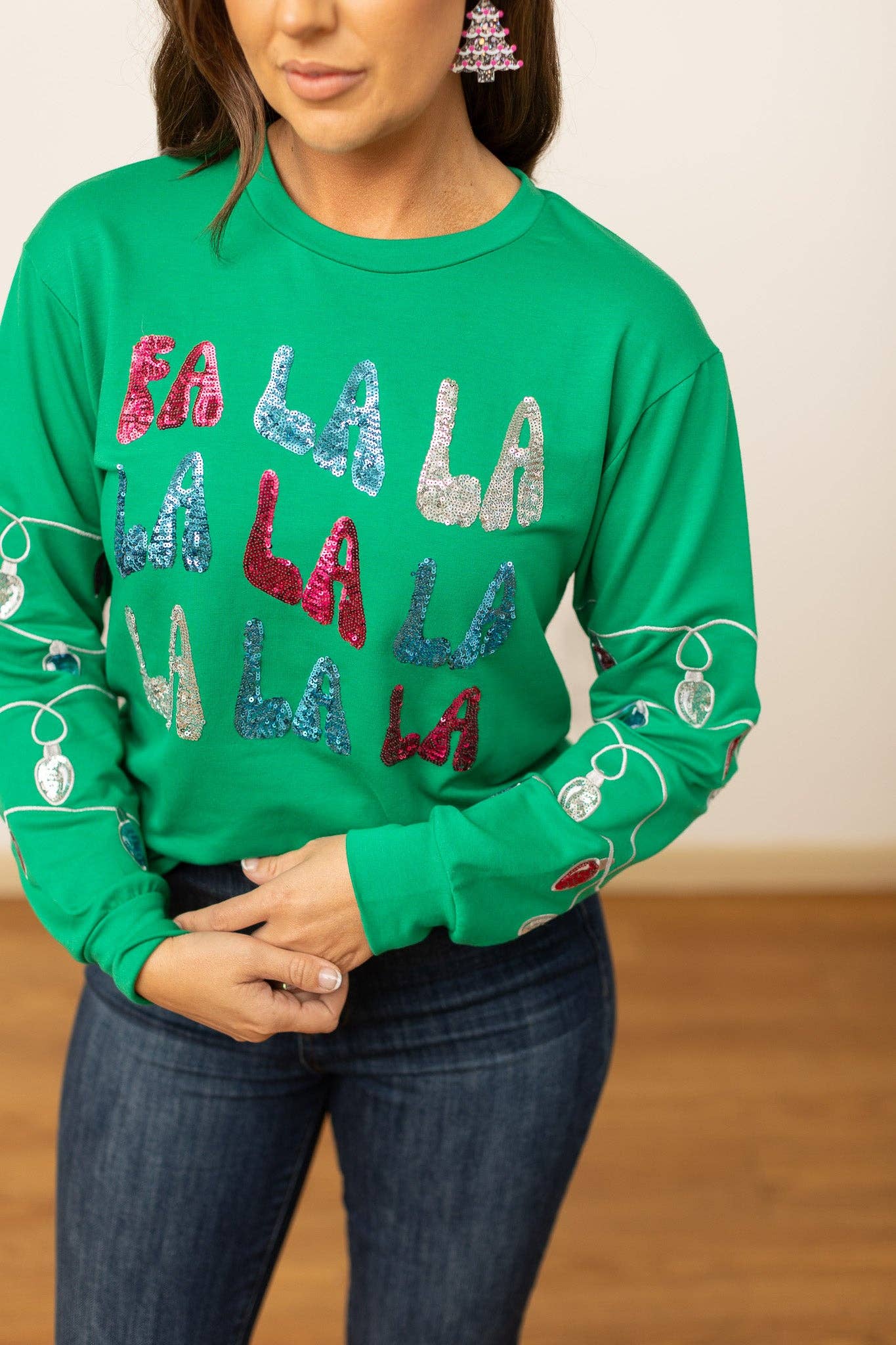 FA LA LA Sequins Green Sweater
